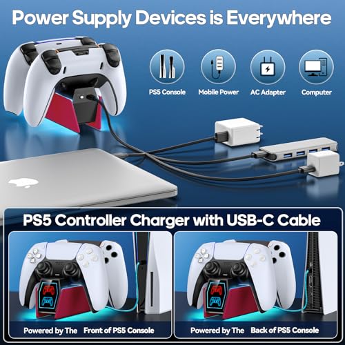 Image of Controller Charger Station Compatible with Play 5 Faceplates Edge & Dual Controller, 9 Lightings P 5 Accessories Charging Station, P 5 Dock Stand with LED Indicator & On-Off Switch, Volcanic Red for PlayStation Consoles