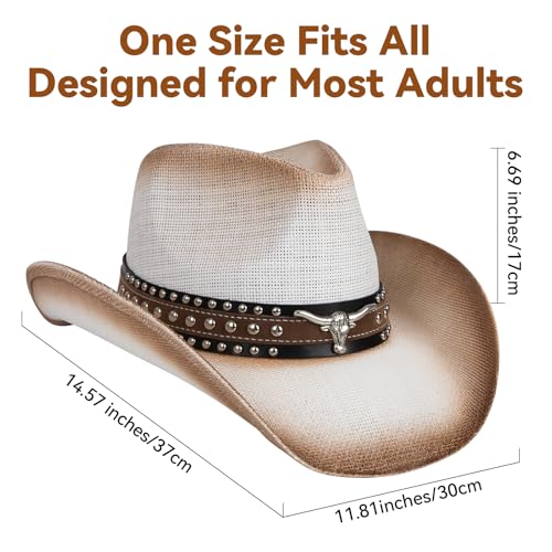 Image of WQWOVRVO Cowboy Hat,Cowgirl Hat,Western Cowboy Hats for Women /Mens /Straw Wide with Shapeable Brim Cowboy Hat for Womens
