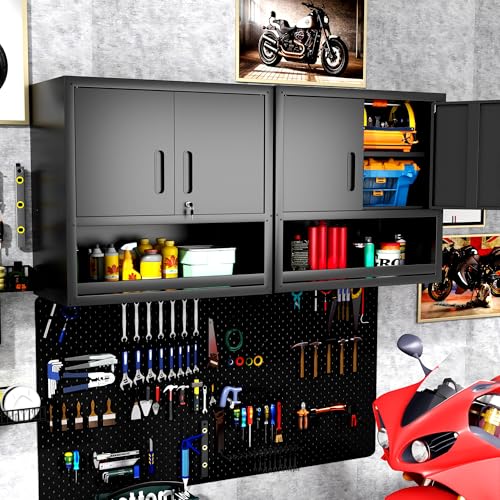 Image of Wall Mounted Metal Storage Cabinet, Garage Hanging Tool Cabinet