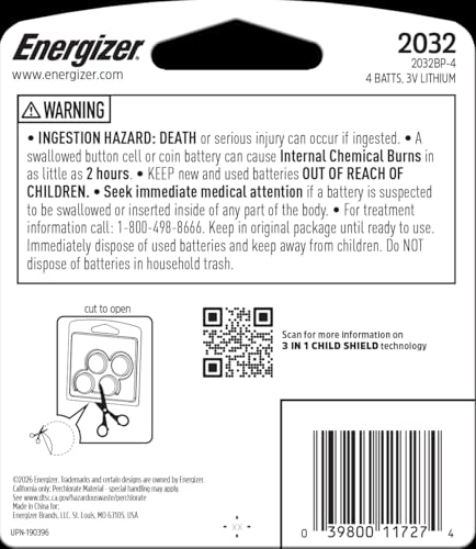 Image of Energizer 2032 Batteries (4 Pack), 3V Lithium Coin Batteries