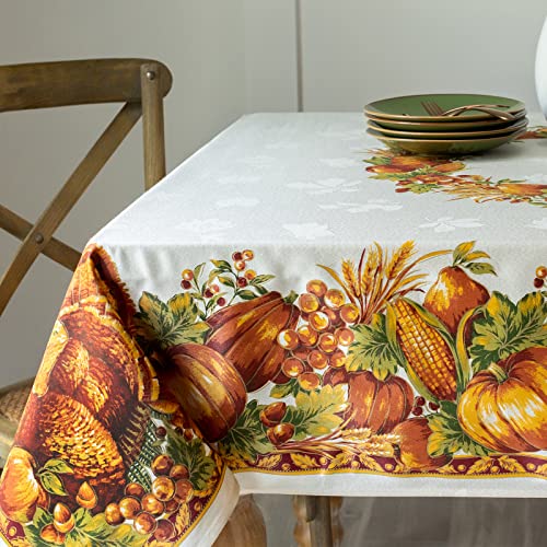 Benson Mills Harvest Splendor Engineered Printed Fabric Table Cloth, Fall, Harvest, and Thanksgiving Tablecloth (60