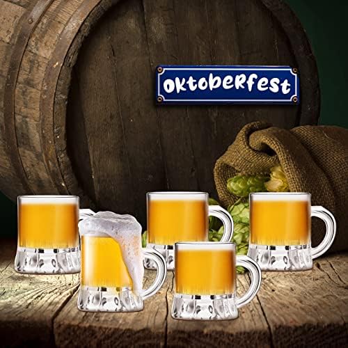 Miniatura 4 de Meanplan Mini tazas de cerveza a granel, juego de vasos de cerveza de 1 onza pequeña jarra de cerveza transparente con asas, mini tazas de whisky de