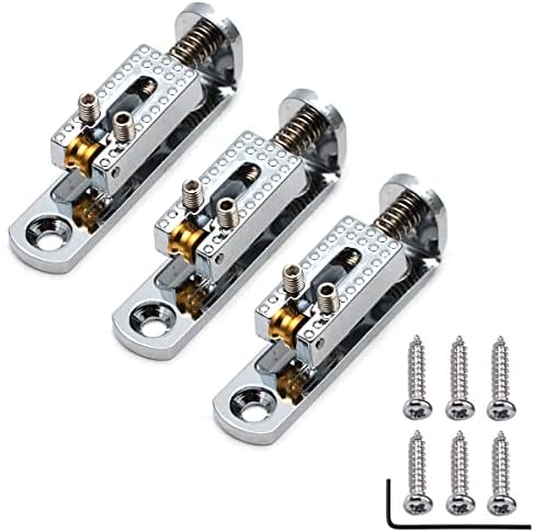 TUOREN 3Pack Separate Roller Bridge Saddles for Cigar Box Guitar Replacement Parts Silver