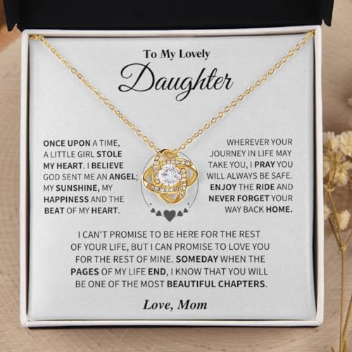 To My Daughter Love Knot Necklace From Mom With Heartfelt Message, Jewelry Gifts For Daughter From Mom, Valentines Day, Graduation, Birthday, Christmas Gift From Mommy.3