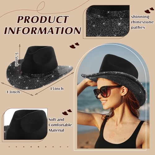Image of Hercicy Rhinestone Cowboy Hat with Diamond Fringe CowHat for Cosplay Wedding circumference between 21.5 and 23.5 inches