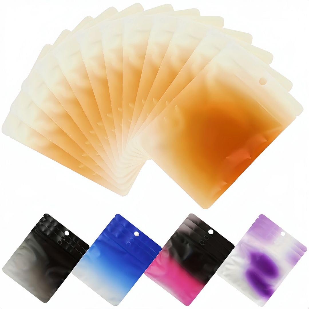 Rimiko 100pcs Resealable Opaque Ziplock Bags, Reusable Flat Mylar Bag, Aluminum Foil Sample Bags with Matte Color Packaging for Food Storage (Orange-White gradient color, 4.1"x5.9")