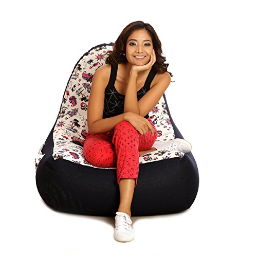 Image of Style Homez Urban Design Denim Canvas Abstract Printed Bean Bag XXL Size Filled with Beans Fillers