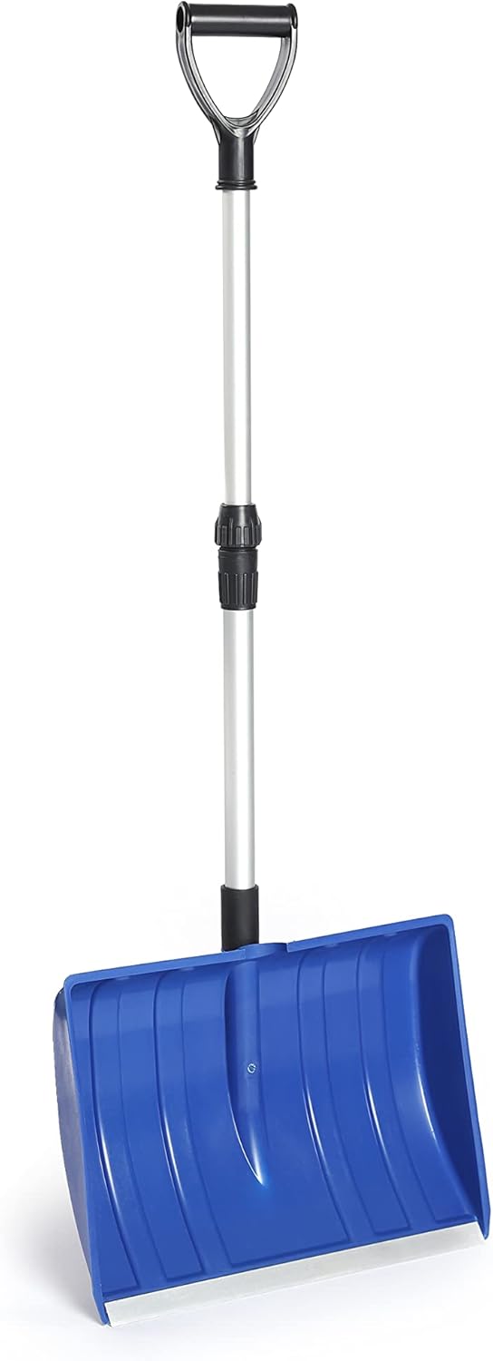 review Large Portable Snow Shovel, Meititi 47 Inch Snow Shovels with D-Grip, Non-Slip Sponge and Durable Aluminum Blade, Large Snow Shovel for Driveway Car (Blue)