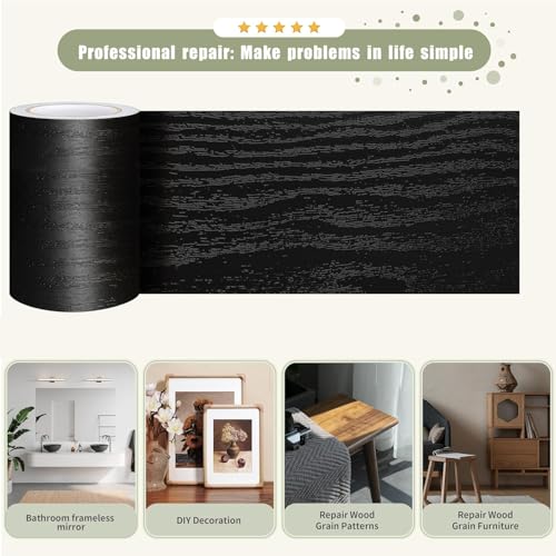 Image of Black Colour Wood Border Wallpaper Peel and Stick Wooden Contact Paper for Countertops Border, Wall Corners Stickers and Wall Decor Waterproof Self Adhesive 6x120 Inch