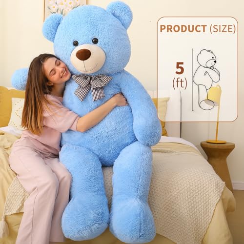 Image of MaoGoLan Giant Plush Teddy Bear, Life Size Large Stuffed Animal, 5 Feet, Soft and Fluffy Big Teddy Bear Gift for Baby Shower, Christmas, Valentine's Day, Blue