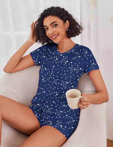 Image of Ekouaer Womens Pajama Sets Short Sleeve Pajamas for Women Sets Soft Lounge Sets Casual V Neck Sleepwear PJS