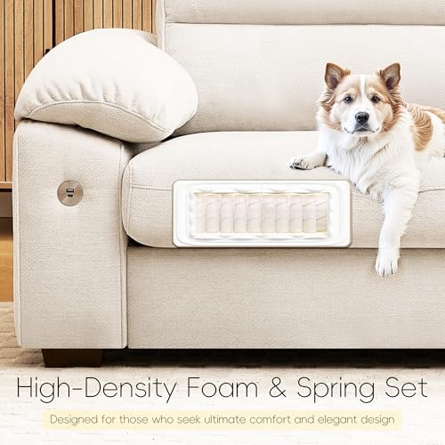 Image of Ihanherry 90 inch Modern Sofa for Living Room, Deep Seat Chenille Couch with Fast Charging Port & Removable Washable Cushions, Pillow-Armrest Loveseat for Small Space /Apartment, Sturdy Frame, Beige