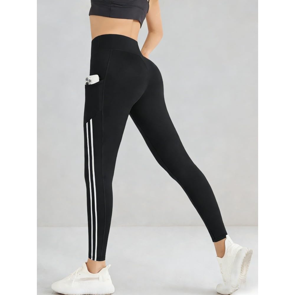 DYRBF Leggings da donna a vita alta per yoga, modellanti, ad asciugatura rapida, controllo della pancia, con tasche, per palestra, corsa