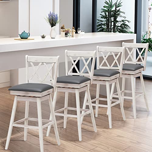 Costway Bar Stool Set Of 2, 360° Swivel Bar Height 29.5 Inch Bar Stool With Foot Rest Upholstered Cushion & Ergonomic Backrest, Sturdy Frame, For Pub, Restaurant, Home (2, Antique White+ Grey) #TOP1