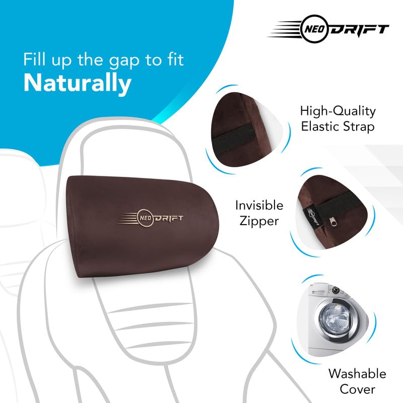 Image of Neodrift 'CurveNeck' - Neck Rest Cushion Orthopedic Velvet Memory Foam Pillow for Neck, Head, Shoulder Support - Pain Relief for Car, Set of 2 (Colour-Coffee)
