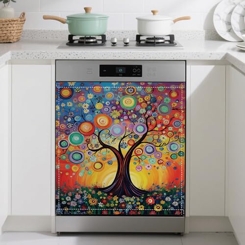 Magnetic Dishwasher Cover Tree of Life Flowers 23"x26