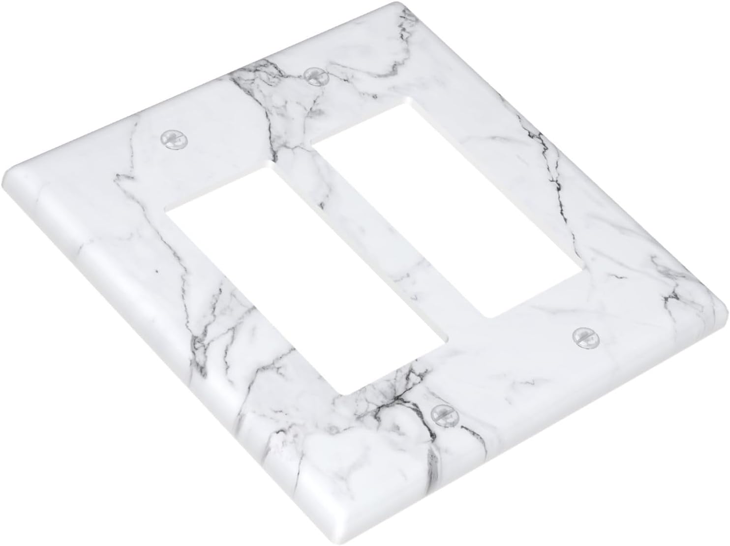 White Gray Marble Light Switch Cover Grey Modern Print Wall Plate Decorative 2 Gang Double Rocker Switch Plates Electrical Outlet Faceplate for Bathroom Kitchen Bedroom 4.6" x 4.5"