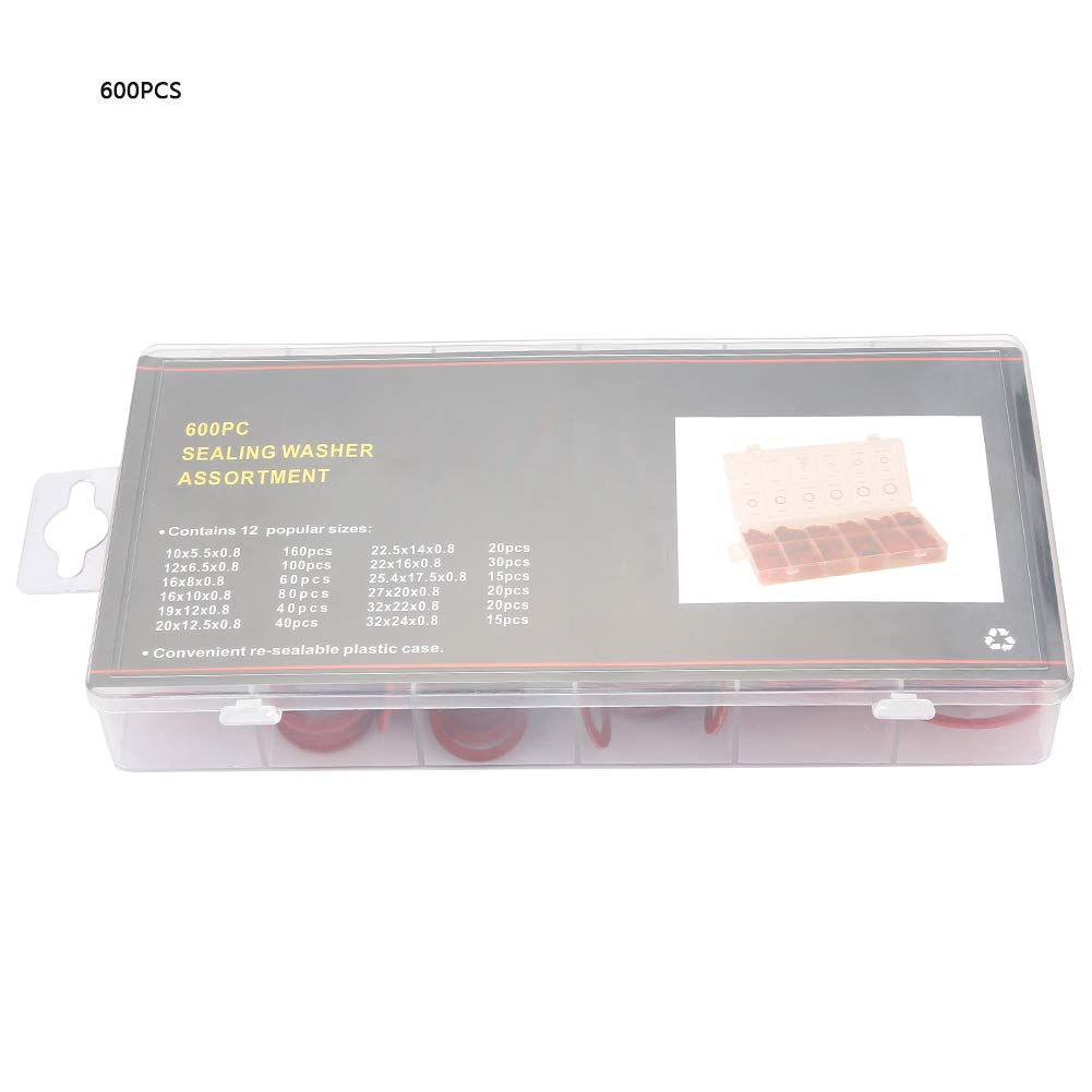 600Pcs Flat Washer Steel Fibre Washers Plumbing Fiber Washer Assortment Washers 12 Sizes Flat Ring Washers Red Steel Insulation Washer Assortment Flat Ring Washers with Box (600pcs) - Image 2