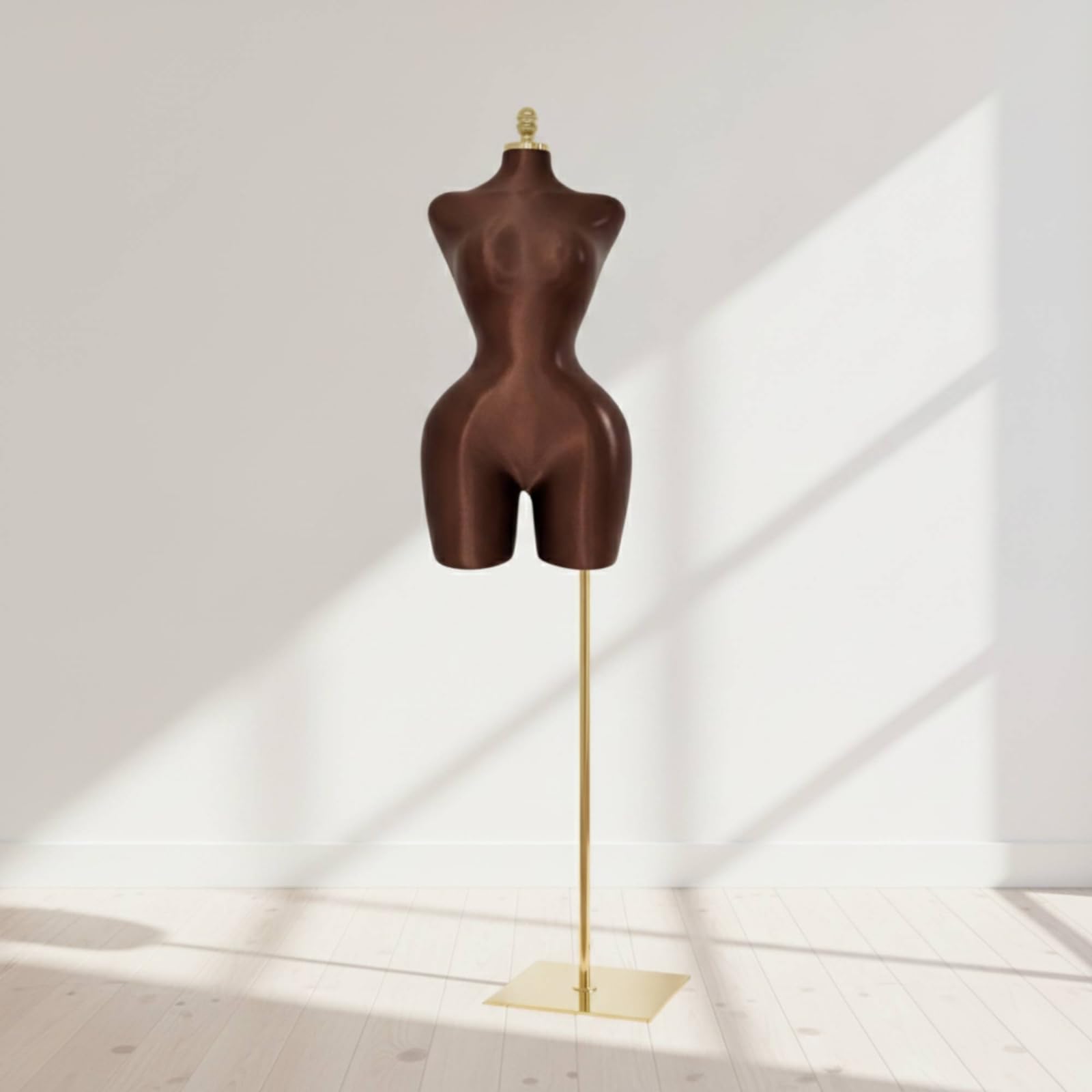 Schaufensterpuppe Damen Torso Schneiderbüste Schneiderpuppe Figurine Kleiderpuppe mit Standfuß aus Metall Und, Schwarz Ohne Hand, Goldgebürstete Quadratische Platte