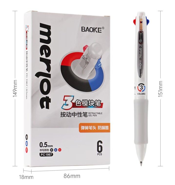 BaoKe PC1967 Bolígrafo Multicolor 3 en 1 0.5mm 6 Unidades miniatura 3