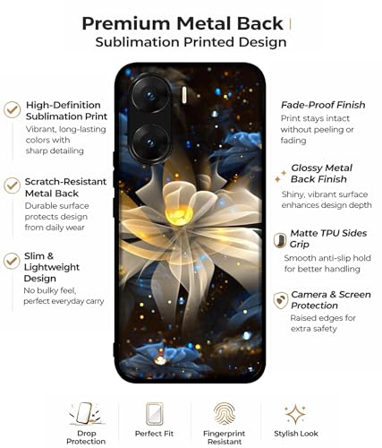 Image of Art Flower Design Premium 2D Printed Metal Back Case Cover for Vivo V29E 5G