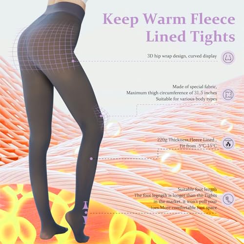 Image of UISLII Fleece Lined Tights Women, Warm Pantyhose leggings Women,Fake Translucent Thermal Skin Colored Tights for Winter