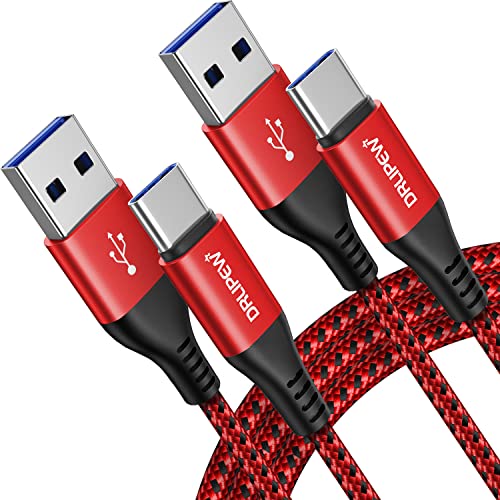 USB-C-Kabel (3 m, 2 Stück), langes USB-Typ-C-Ladekabel, geflochtenes Nylon-Schnellladekabel, kompatibel mit Kindle Fire HD 10 9. 2019, Samsung Galaxy S10 S9 S8 Plus, A51 A71 A20e A21s, Schalter