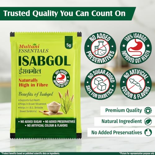 Image of Multani Essentials Isabgol | Psyllium Husk Powder (24 Sachets - 5 gm Each) | For Gut Health And Irritable Bowel Syndrome | Effectively Relieves Constipation | Fibre Supplement For Digestion | Chemical Free | No Added Sugar Or Artificial Flavour | 100% Isabgol