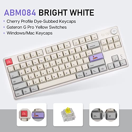 Epomaker Cidoo Abm084 Tkl Hot Swap Rgb 2.4Ghz/Bluetooth 5.0/Wired Mechanical Knob Keyboard Nkro With Poron Foam, 3000Mah Battery, Dye Subbed Pbt Keycaps For E-Sport Win/Mac/Linux(Gateron G-Pro Yellow) #TOP1