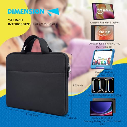 Image of 9-11 Inch Tablet Sleeve Carrying Case for Amazon Fire Max 11 /10.1 inch Fire HD 10 Plus Kids Pro, iPad Pro M5 M4 /Air M4 M3 M2 11 inch 2026 / iPad A16 11 inch /Samsung Galaxy S9 S8 A9+ A8 Protective Bag, Black