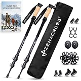 Zenacross® Bastoncini Trekking Telescopici Carbonio - Bastoni Trekking Regolabili per Uomo e Donna, Ultra leggero, con Manico in Sughero Naturale