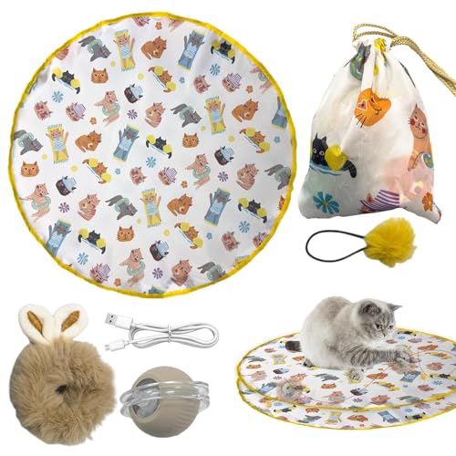 Fast Rolling Ball in Play Mat, Interactive Cat Toy with Fast Rolling Ball, Chirping & Motion Activated Play Mat, Exercise Toy fo