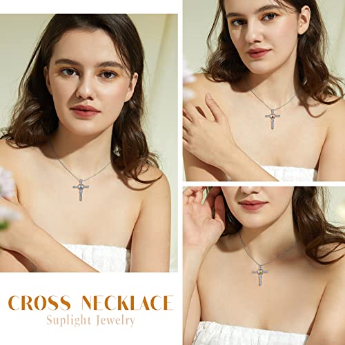 Suplight Cross Necklace for Girls 925 Sterling Silver March Birthstone Cross Necklace for Women - Image 4