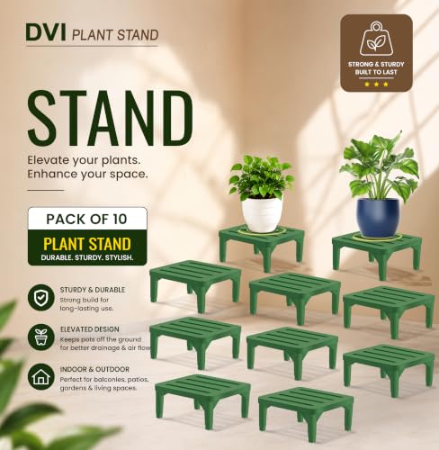 Image of DVI Heavy Duty Green Plant Stand | Pack of 10 | Strong, Durable, Rust-Proof | Supports Up to 200 Kg | Indoor & Outdoor Use | Pot Stand for Big Size Plants | All Weather Resistant Pot Stand