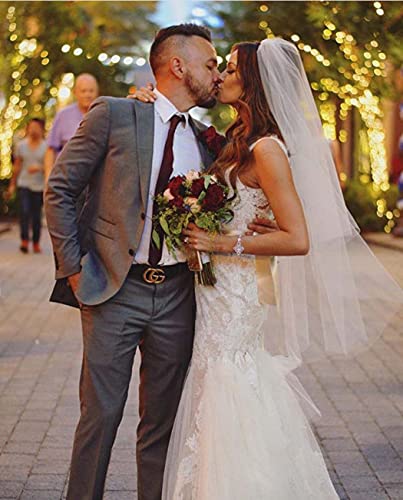 Eaytmo Simple Bride Wedding Veils Ivory Hip Length Bridal Veils 2-Tier Short Veil With Comb Soft Tulle Hair Accessories For Brides (Ivory) #TOP2