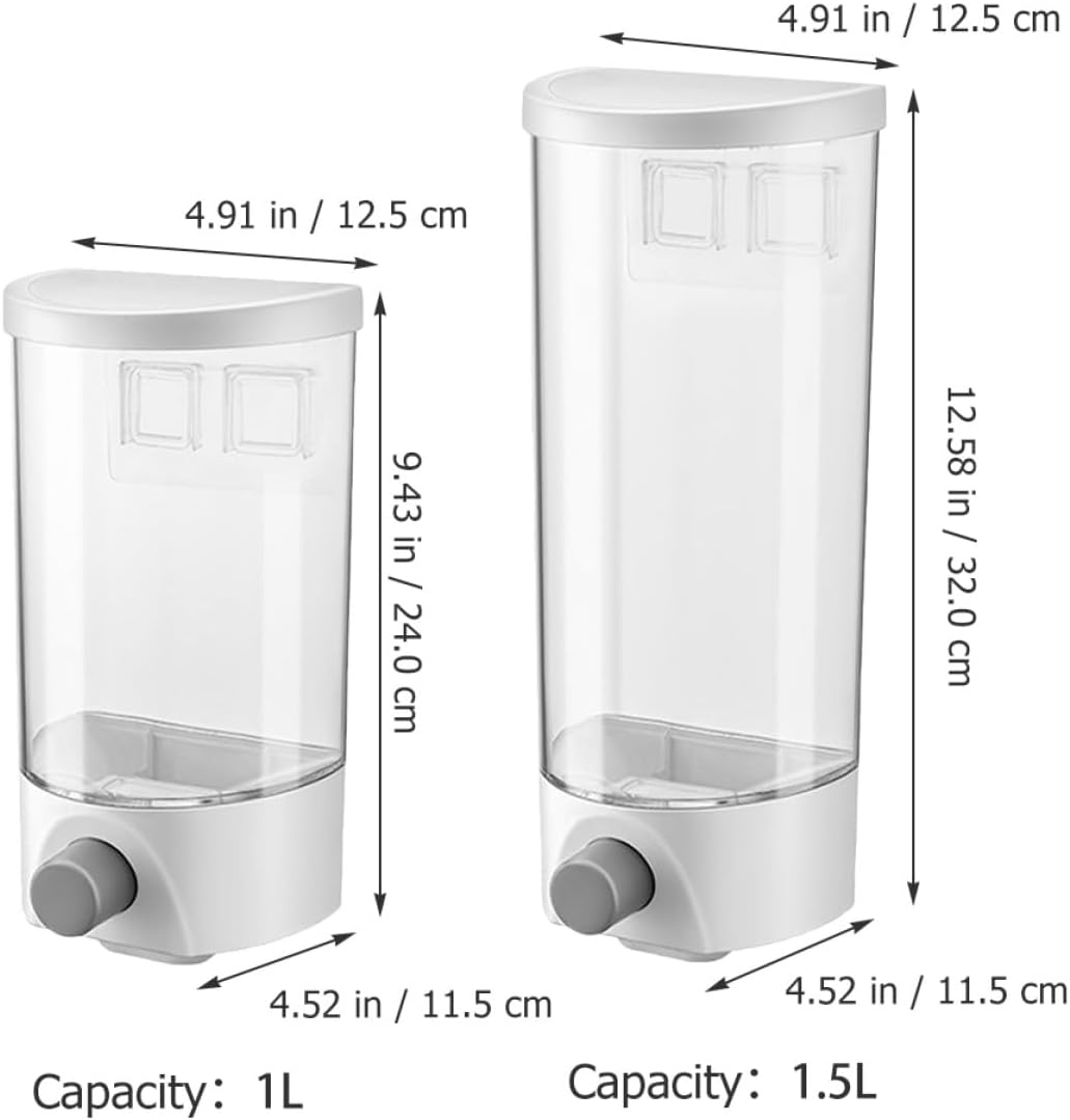 GLEAVI 2pcs Airtight Dry Food Dispensers with Wall-mount, Grain Storage Containers for Coffee Beans and Flour, 1l 1.5l Kitchen Storage Jars for Pantry Organization