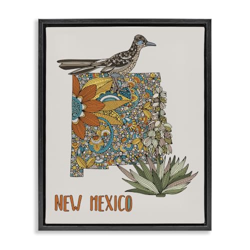 New Mexico Yucca Roadrunner Floral, 17 x 21 Inch Canvas in Floater Frame