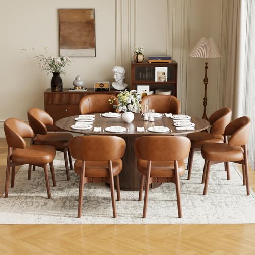 Image of MALOL 47 inch-63 inch Extendable Round to Oval Dining Room Table Chairs Set for 4-8, Modern Wooden Kitchen Table and Chairs with Hidden Storage and Fluted Design for Dining Room /Small Space(Walnut and Brown)