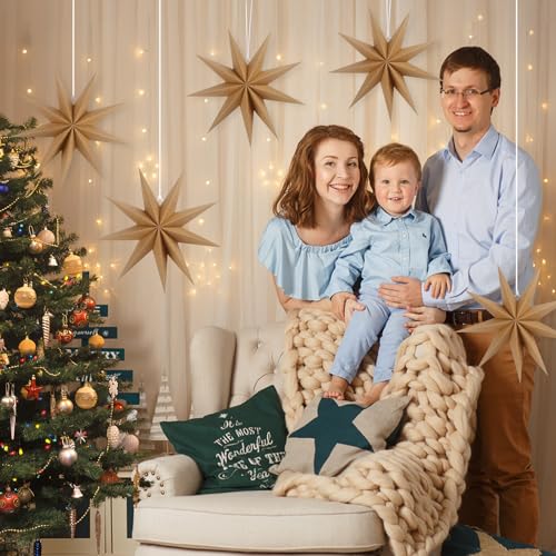 Image of 12 Inches 5 PCS Brown Paper Star Lanterns Christmas Party Decorations Hanging Stars Christmas Party Decorations Wedding Birthday Christmas Home Party Decorations(9 Pointed)