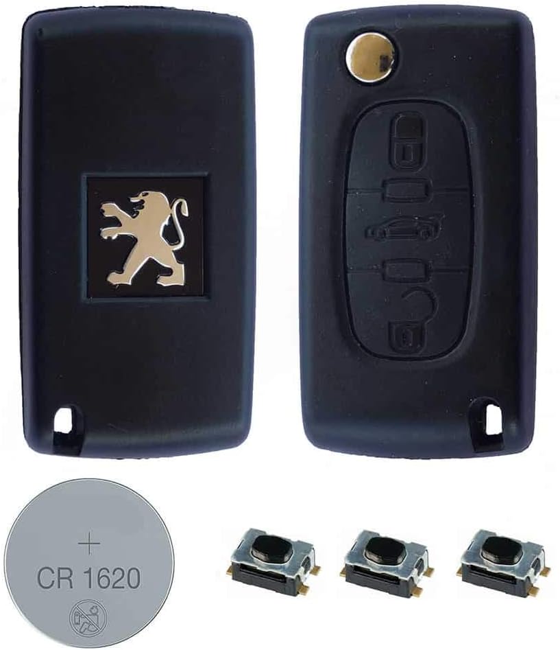 RKFUK® DIY Repair Kit 3 Button Remote Car Key Fob Case CE0536 Flip Blade HU83 Micro Switches CR1620 Suitable Replacement for Peugeot 107 207 307 407 607 308 408 Expert Keys Fobs Cars Vans