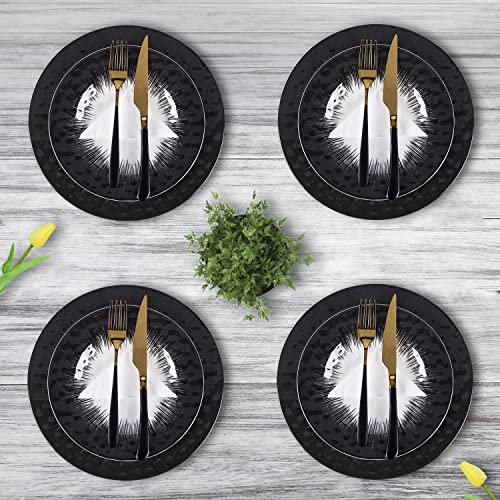 Cocorea Melamine Dinnerware Sets - 12 Pcs Black/White Plates And Bowls, Unbreakable Lightweight Summer Dishes For Indoor Outdoor, Dishwasher Safe #TOP6