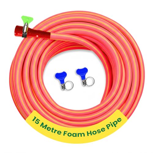 Image of Cinagro 15 Meter, 0.5 Inch PVC Premium Hose Pipe for Garden, Multicolour | With Tap Adapter, 3 Clamps, Heavy Duty, Flexible, Car Wash, Garden Watering