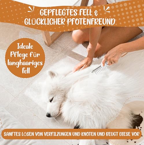 Golden Pets Entfilzer Kamm I Hunde- & Katzenbürste mittel bis langhaar geeignet I Kleine - große Tiere I Abgerundete Zinken I + E-Book Pflegehandbuch