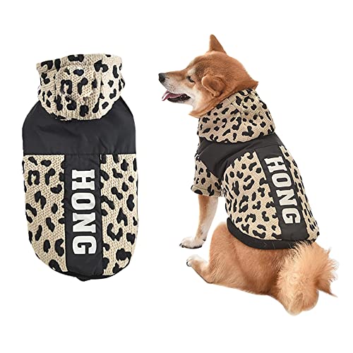 Leopard Dog Winter Hoodie Jacket Cozy Warm Dog Cats Jacket Coat For Cold Weather Thick Flannel Inside Dog Hoodie Coat, Puppy Hoodie Coat For Winter #TOP25