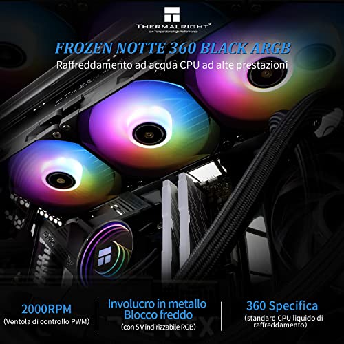 Dissipatore A Liquido Frozen Notte 360 BLACK ARGB – Raffreddamento CPU Per AMD E Intel, 3 Ventole PWM, Base In Rame A Specchio