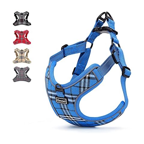 Elevant Dog Harness Adjustable, Step-in Reflective Breathable Harness, Soft Padded Lightweight Vest Harness with Front Clip Escape Proof Easy Control for Outdoor Walking Training (S-Plus, Blue Plaid) Cover