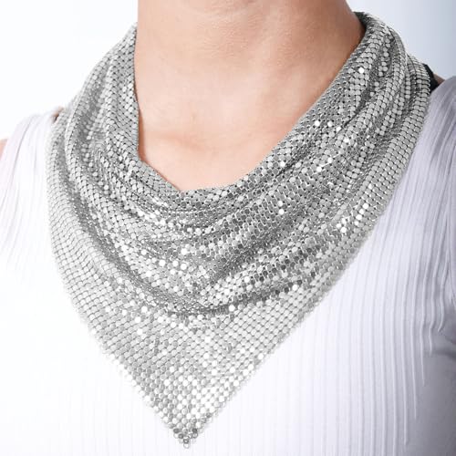 TINAYAUE Shiny Sequins Scarf Women's Punk Necklace Personality Street Bling Bib Accessories for Disco Party Nightclub Fashion Show3