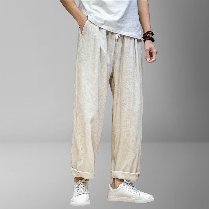 Men's Spring Summer Loose Cotton Linen Wide Leg Straight Sporty Casual Pants3