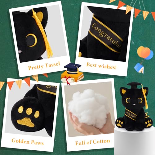 Image of 2026 Graduation Gift Set - Black Cat Plush with Soap Rose Bouquet & Card, Class of 2026 Stuffed Animal for Her, Him & Kids, High School College Graduate