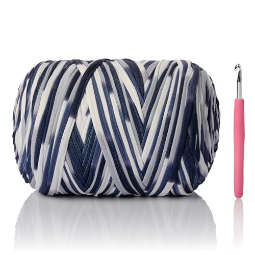 Image of 800G（228YDS） Tshirt Yarn for Crocheting，Chunky T-Shirt Yarn for Beginner Crochet Bags，Baskets，Coasters，Shoes，Clothes，DIY Crafts, Elastic Fabric Thick Hand Knitting（Black White-Grey）